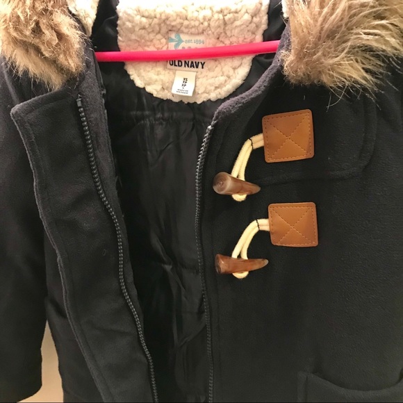 Old Navy Girls Navy Fleece Duffle Coat with Hood - Picture 4 of 6